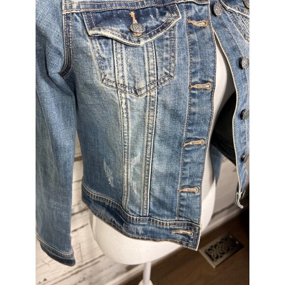 PRANA Distressed Denim Jacket Blue Sz S EUC - Picture 5 of 7